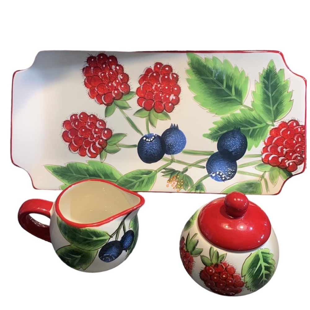 SALE!!!! Berry cream and sugar bowl with serving tray.     2